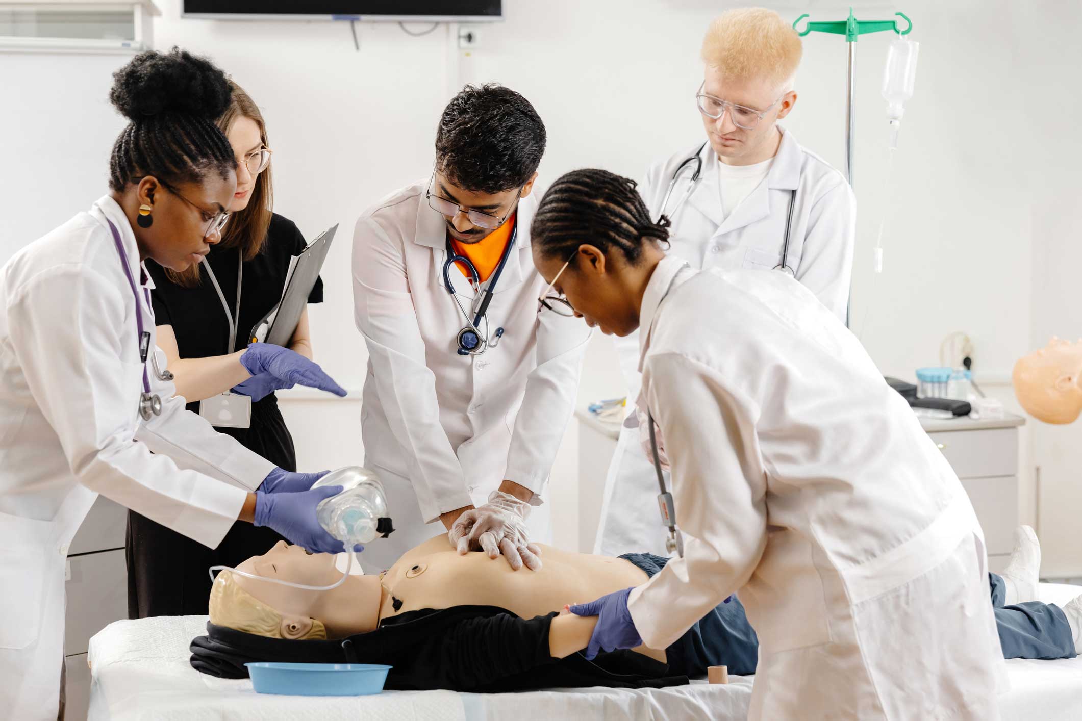 Medical students practicing clinical skills