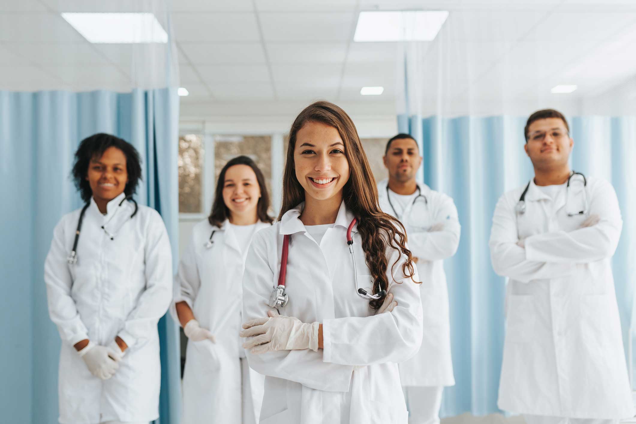 Medical students in white coats